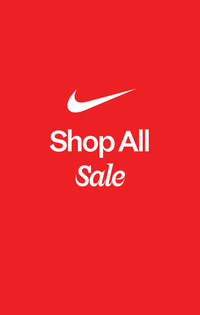 Red background with Nike logo and 'Shop All Sale' text