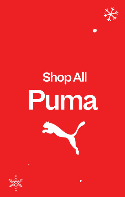 Red background with white Puma logo and text 'Shop All Puma'.