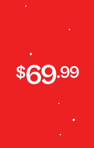 White text displaying $69.99 on a red background