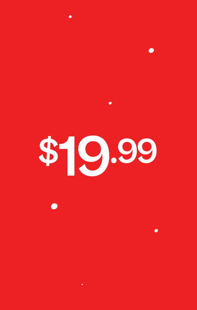 Red background with white text displaying the price $19.99
