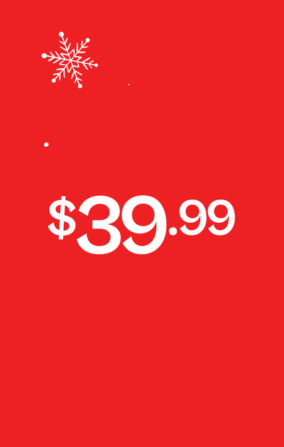Red background with white snowflake and price '$39.99'.