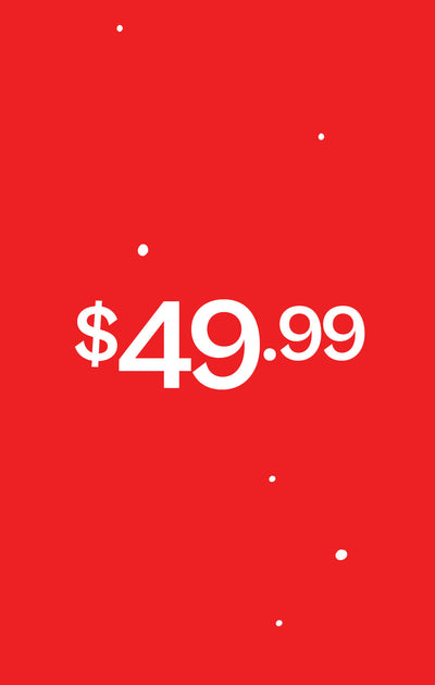 White text displaying $49.99 on a red background