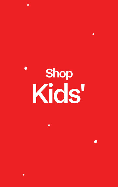 Red background with 'Shop Kids' text in white