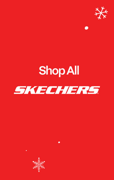 Red background with 'Shop All Skechers' text on a red background