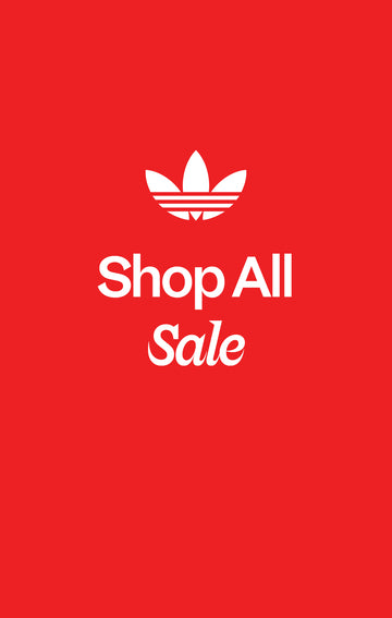 Adidas logo on a red background with 'Shop All Sale' text
