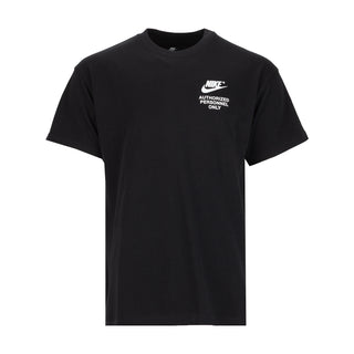 Black Nike t-shirt with small front chest logo and “Authorized Personnel Only” text