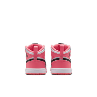Toddler high-top sneakers, rear view, pink collar and heel tab
