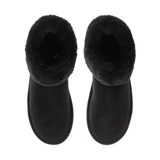Pair of black women's low boots with open top and plush lining