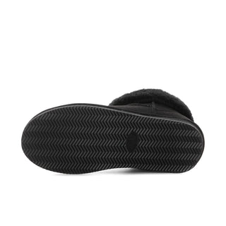 Black women's low boot outsole with zigzag tread and sidewall