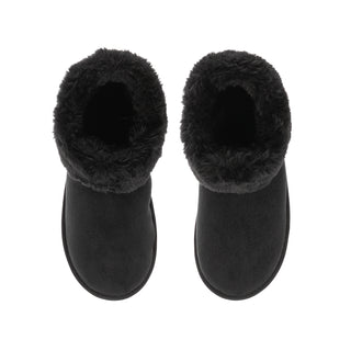 Pair of youth black low boots with plush faux-fur lining