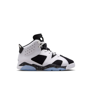 Kids Retro 6 sneakers in white and black with blue sole accents