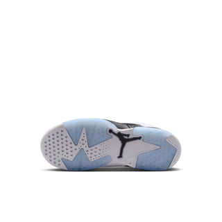 Kids Retro 6 outsole, light blue tread with star and Jumpman logos