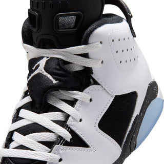 Kids Retro 6 sneaker heel close-up with black collar and white laces