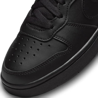 Youth black leather-look sneaker toe with perforations and lace panel stitching