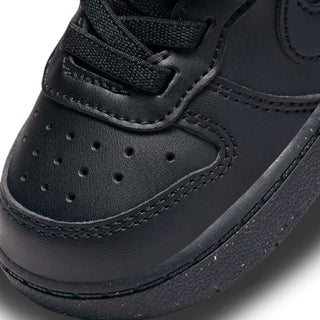 Toddler black sneaker toe with perforations and textured leather overlays