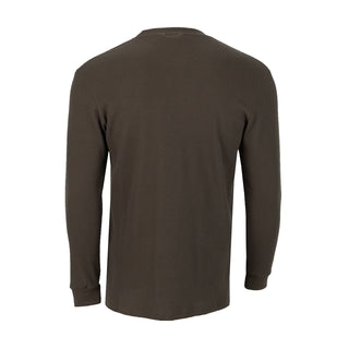 Dark brown long-sleeve thermal shirt back view with ribbed cuffs and neckline