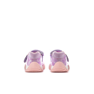Kids Mary Jane sneakers, rear view with padded heel and hook-and-loop strap detail.