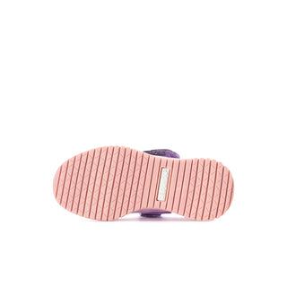 Kids Mary Jane sneaker outsole bottom, pink textured tread with center label.