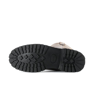 Men's steel-toe work boot outsole, black rubber traction tread with textured lugs