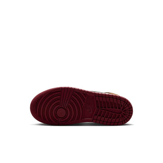 Kids high-top sneaker outsole in dark red with tread pattern