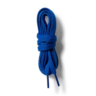 Royal blue shoelaces with tied loops and lace tips