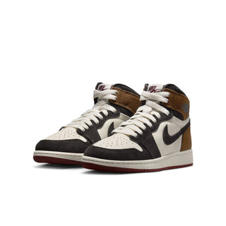 Youth high-top sneakers pair in white, black, and brown with lace-up front