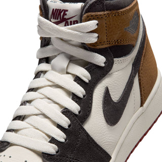 Youth high-top sneaker lace and collar detail with Nike Air logo and Swoosh