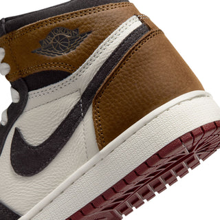 Youth high-top sneaker side panel detail with Air Jordan wing logo and stitching