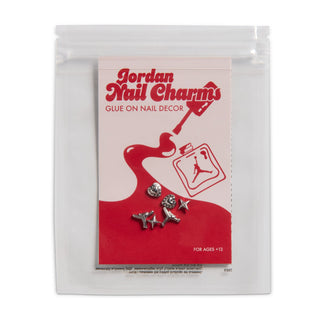 Nail art charm pack labeled Jordan Nail Charms with red and silver studs