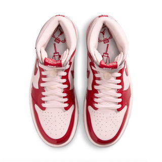 Pair of high-top sneakers, front view: red uppers, white toe and laces