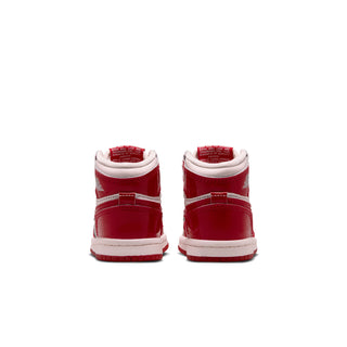 Toddler high-top sneakers from the heel, red back panels with white midsole and laces