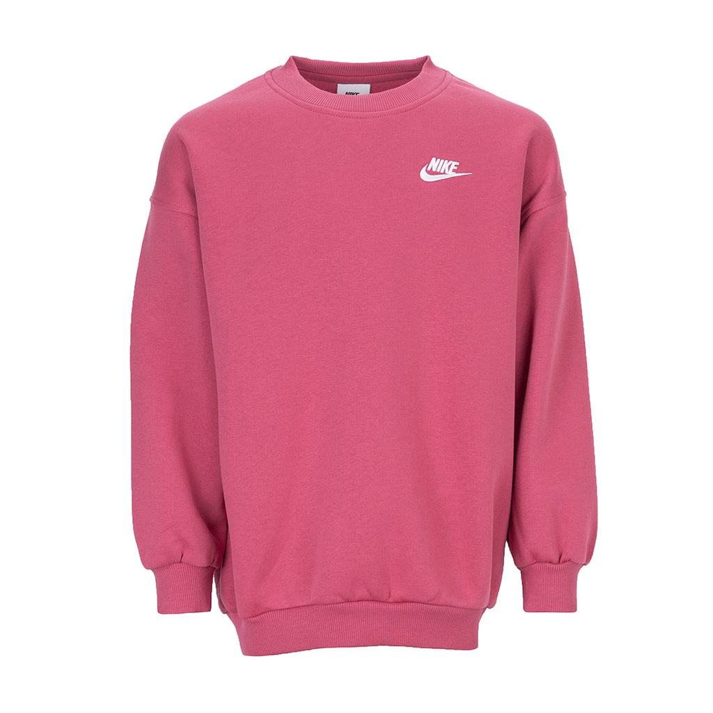 Nike Club Fleece OS Crew | Kids | Sweet Beet/Sweet Beet/White | ShopWSS