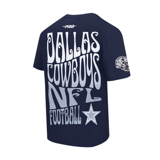 Men's midnight-blue T-shirt with Cowboys back text graphic and helmet patch