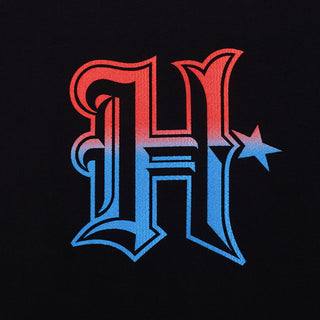 Houston Texans HT logo patch in red and blue on black tee