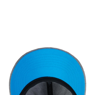 Blue mesh interior of strapback cap with black inner rim