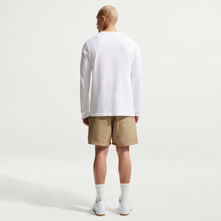 Men's parachute beige shorts from back view with elastic waistband
