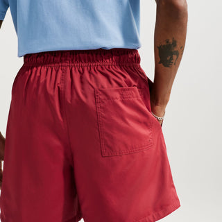 Men's crimson shorts with back patch pocket and drawstring elastic waistband