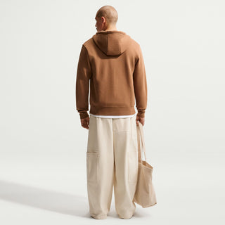 Men's Ale Brown zip-up hoodie from back view with hood and kangaroo pocket seams