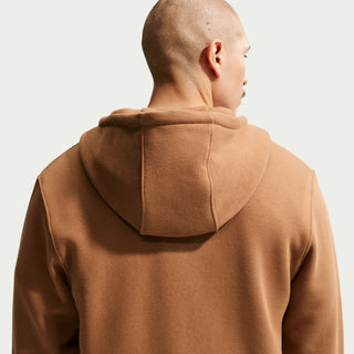 Men's Ale Brown hooded fleece sweatshirt back view with center seam and hood drape