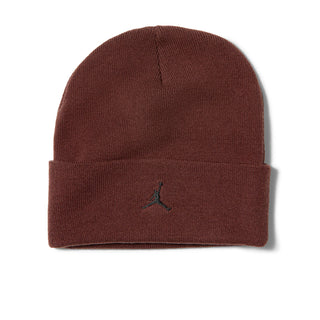 Maroon knit beanie with fold cuff and embroidered Jordan logo