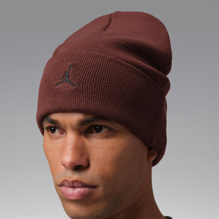 Maroon rib-knit beanie, Jordan logo on front, worn on model head