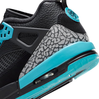 Youth low-top sneakers in black with grey elephant print and aqua accents
