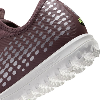 Side view detail of youth plum cleat with white dot pattern and white outsole