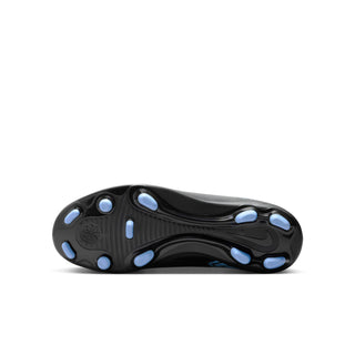 Youth soccer cleat outsole with blue-tipped studs for FG/MG traction