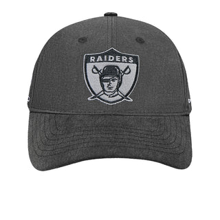 Washed black/gray Raiders logo strapback cap with front shield patch