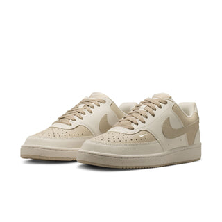 Women's cream low-top sneakers with beige Swoosh, lace-up and perforated toe