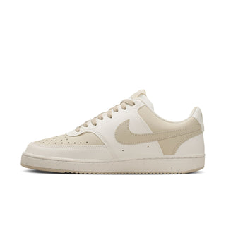 Women's cream low-top sneakers with beige Swoosh and perforated toe panel