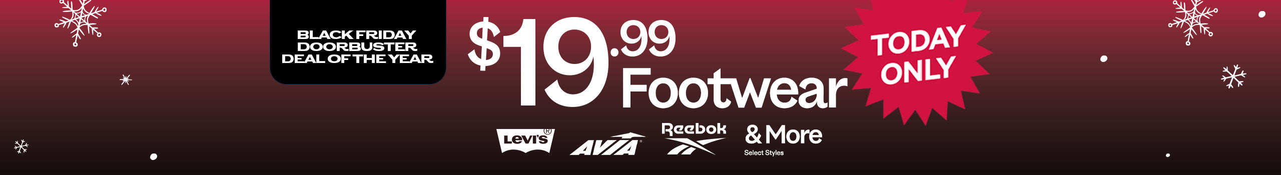 Black Friday footwear sale advertisement with Footwear.com branding.