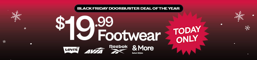 Black Friday footwear sale advertisement with Footwear.com branding.