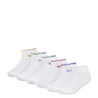 6-pack x-small white ankle socks with lettuce welt and multicolor logo accents